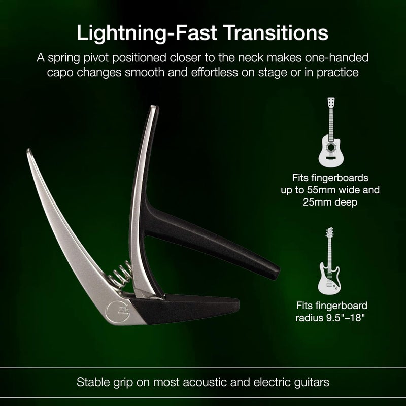 G7th Nashville Guitar Capo - Steel String Silver - 55mm Lightweight, Fast Action Spring Capo - Silicone Protection for Guitar Neck and Tone Clarity - Perfect for 6 String Acoustic or Electric Guitars - Image 4
